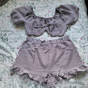 Wild Fable Gingham two-piece set (brown)